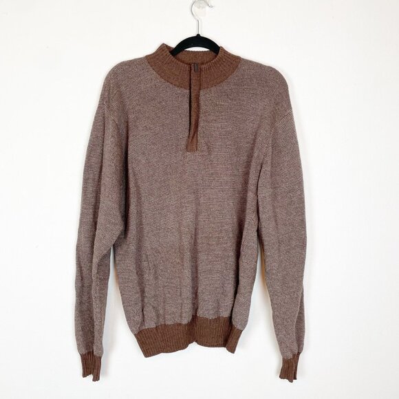 Peter Millar Men M Brown 100% Merino Wool Knit Quarter Zip Golf Pullover Sweater - Picture 1 of 8
